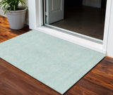 3' X 5' Aqua And Ivory Geometric Washable Indoor Outdoor Area Rug
