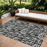 8' X 10' Black Gray And Ivory Abstract Washable Indoor Outdoor Area Rug