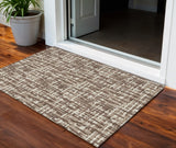3' X 5' Brown Tan And Beige Abstract Washable Indoor Outdoor Area Rug