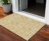 3' X 5' Gold Brown And Beige Abstract Washable Indoor Outdoor Area Rug