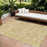 8' X 10' Gold Brown And Beige Abstract Washable Indoor Outdoor Area Rug