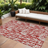 8' X 10' Red And Ivory Abstract Washable Indoor Outdoor Area Rug