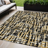 5' X 8' Black Gold And Ivory Abstract Washable Indoor Outdoor Area Rug