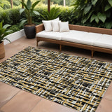 8' X 10' Black Gold And Ivory Abstract Washable Indoor Outdoor Area Rug
