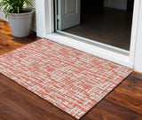 3' X 5' Coral Pink And Ivory Abstract Washable Indoor Outdoor Area Rug