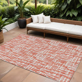 8' X 10' Coral Pink And Ivory Abstract Washable Indoor Outdoor Area Rug