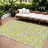 8' X 10' Yellow Denim Blue And Beige Abstract Washable Indoor Outdoor Area Rug