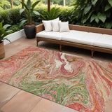 8' X 10' Coral Green And Ivory Abstract Washable Indoor Outdoor Area Rug