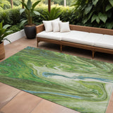 8' X 10' Green Blue And Ivory Abstract Washable Indoor Outdoor Area Rug