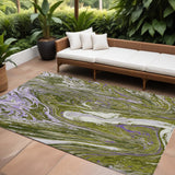 8' X 10' Olive Green Purple And Beige Abstract Washable Indoor Outdoor Area Rug