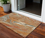 3' X 5' Brown Beige And Gray Abstract Washable Indoor Outdoor Area Rug