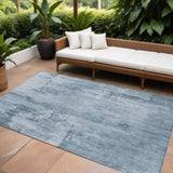 8' X 10' Denim Blue And Silver Abstract Washable Indoor Outdoor Area Rug