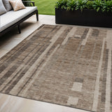 5' X 8' Brown And Beige Striped Washable Indoor Outdoor Area Rug