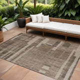 8' X 10' Brown And Beige Striped Washable Indoor Outdoor Area Rug