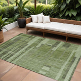 8' X 10' Green And Gray Striped Washable Indoor Outdoor Area Rug