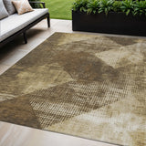 5' X 8' Brown And Beige Geometric Washable Indoor Outdoor Area Rug