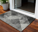 3' X 5' Gray And Black Geometric Washable Indoor Outdoor Area Rug