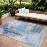 8' X 10' Blue Ivory And Gray Abstract Washable Indoor Outdoor Area Rug