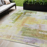 5' X 8' Green Yellow And Purple Abstract Washable Indoor Outdoor Area Rug