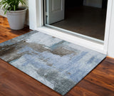 3' X 5' Blue Gray And Dark Brown Abstract Washable Indoor Outdoor Area Rug