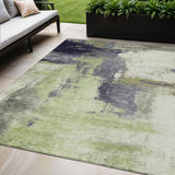 5' X 8' Fern Green Gray And Black Abstract Washable Indoor Outdoor Area Rug