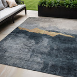 5' X 8' Blue Gray And Gold Abstract Washable Indoor Outdoor Area Rug