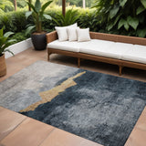 8' X 10' Blue Gray And Gold Abstract Washable Indoor Outdoor Area Rug