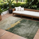 8' X 10' Fern Green Gold And Gray Abstract Washable Indoor Outdoor Area Rug
