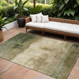 8' X 10' Fern Green And Beige Abstract Washable Indoor Outdoor Area Rug
