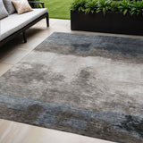 5' X 8' Gray Black And Brown Abstract Washable Indoor Outdoor Area Rug
