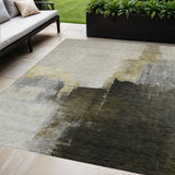 8' X 10' Khaki Light Green And Black Abstract Washable Indoor Outdoor Area Rug