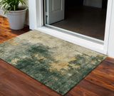 3' X 5' Fern Green And Gold Abstract Washable Indoor Outdoor Area Rug