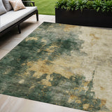 8' X 10' Fern Green And Gold Abstract Washable Indoor Outdoor Area Rug