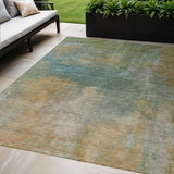 8' X 10' Artichoke Green Gray And Gold Abstract Washable Indoor Outdoor Area Rug