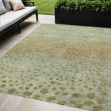 8' X 10' Artichoke Green Ivory And Brown Abstract Washable Indoor Outdoor Area Rug