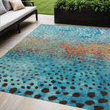 8' X 10' Blue Terra Cotta And Black Abstract Washable Indoor Outdoor Area Rug