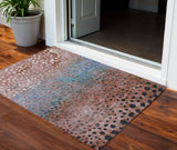 3' X 5' Terra Cotta Blue And Black Abstract Washable Indoor Outdoor Area Rug