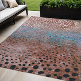 8' X 10' Terra Cotta Blue And Black Abstract Washable Indoor Outdoor Area Rug