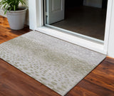3' X 5' Taupe Green And Ivory Abstract Washable Indoor Outdoor Area Rug