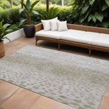8' X 10' Taupe Green And Ivory Abstract Washable Indoor Outdoor Area Rug