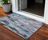 3' X 5' Blue Gray And Brown Abstract Washable Indoor Outdoor Area Rug