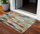 3' X 5' Green Teal Blue And Terra Cotta Abstract Washable Indoor Outdoor Area Rug