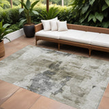 8' X 10' Taupe Ivory And Gray Abstract Washable Indoor Outdoor Area Rug