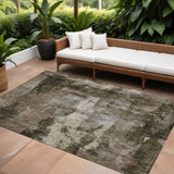 8' X 10' Brown Black And Beige Abstract Washable Indoor Outdoor Area Rug