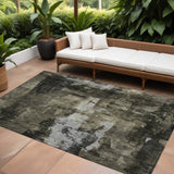 8' X 10' Charcoal And Black Abstract Washable Indoor Outdoor Area Rug