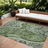 8' X 10' Olive Green Charcoal And Gray Floral Medallion Washable Indoor Outdoor Area Rug