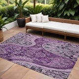 8' X 10' Purple And Charcoal Floral Medallion Washable Indoor Outdoor Area Rug