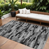 8' X 10' Gray And Black Striped Washable Indoor Outdoor Area Rug