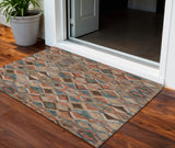 3' X 5' Brown Gray And Tan Geometric Washable Indoor Outdoor Area Rug