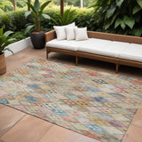 8' X 10' Terra Cotta Beige And Teal Blue Geometric Washable Indoor Outdoor Area Rug